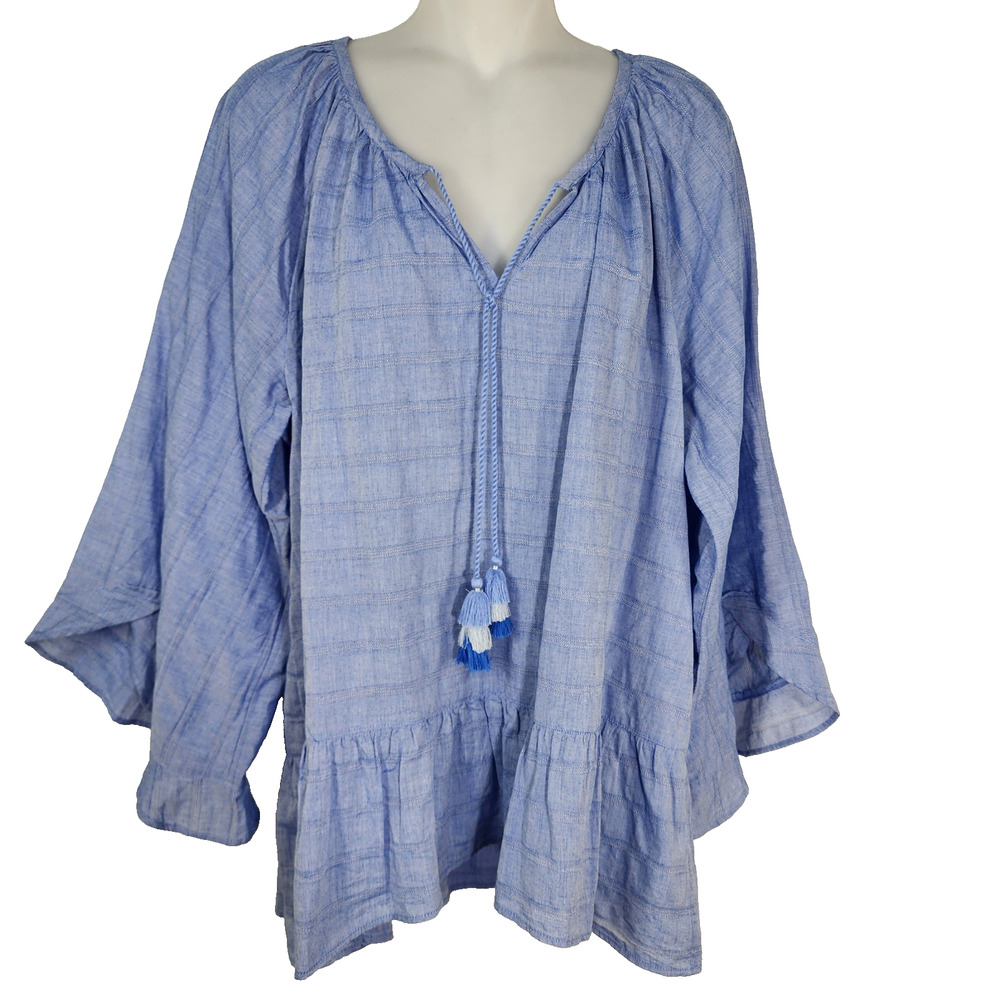 Matilda Jane Women Top Large Blue Dream Chasers Pretty Thing Tassel Peasant Boho